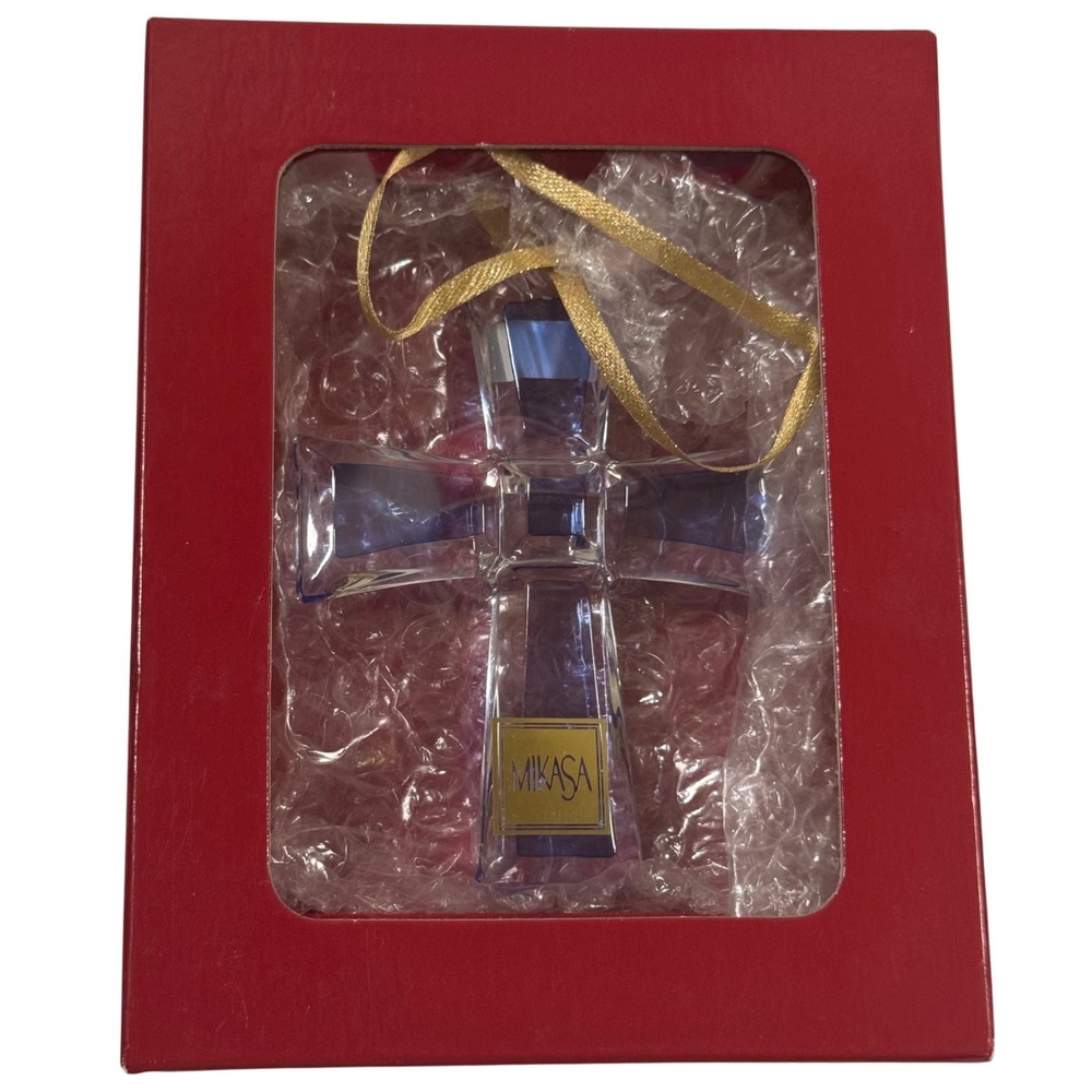 Mikasa Germany Cobalt Blue Clear Crystal Cross Ornament in Original Box - Picture 2 of 4